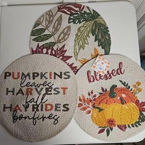Harvest Collection 14" Cotton Braided Placemats Set Of 3 Fall Thanksgiving Round